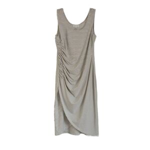 Gibson Latimer Womens Midi Dress Sz L Black  & White Striped Scoop Neck Ruched